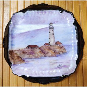 Hand Painted Nautical Lighthouse Theme 6" Decor Art Plate Nadine Benn Signed